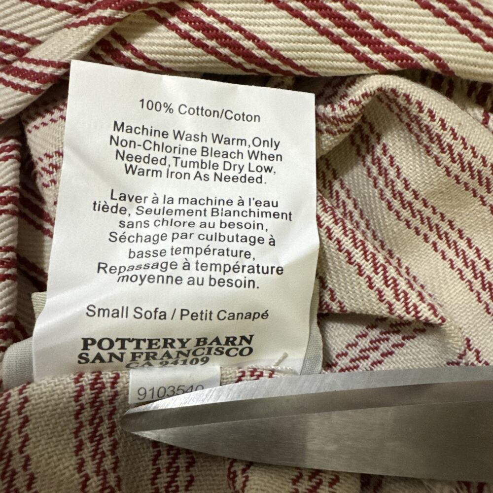Pottery Barn Red/Cream Ticking Stripe Small Sofa Tailored Adjust SlipCover New  - Picture 12 of 16